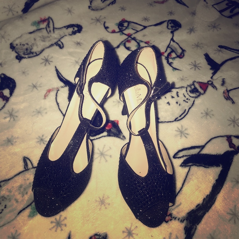 Bella Mane black studded open toe heels